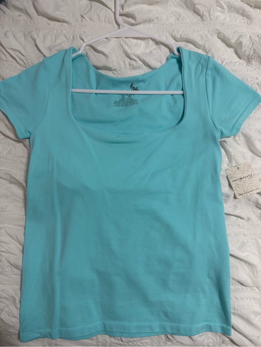 Free People Scoop Neck Tee in Aqua Blue